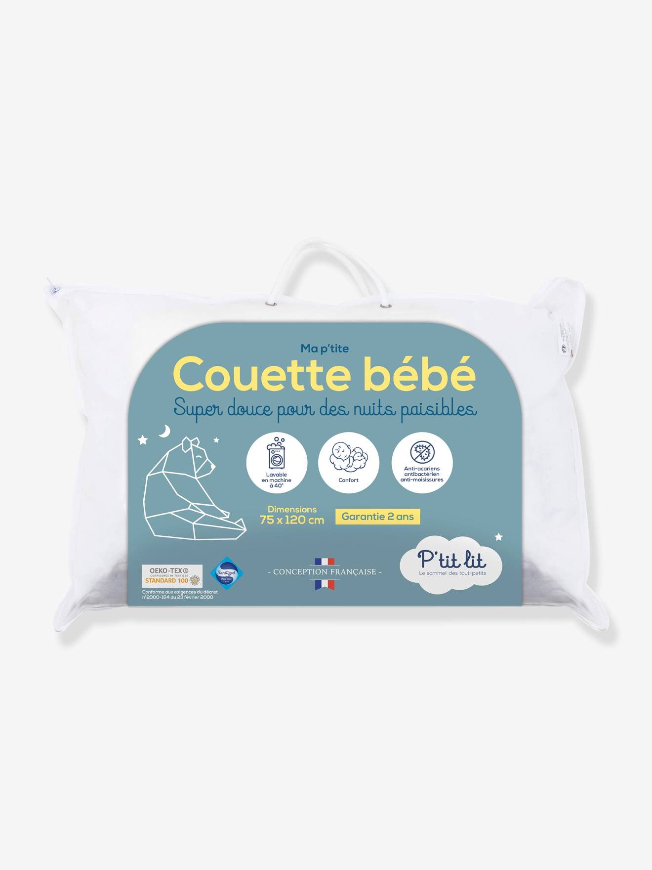 My Little Nordic Baby Infantil Antiácaro 75 x 120 cm Mon P'tit Lit Branco Claro Liso