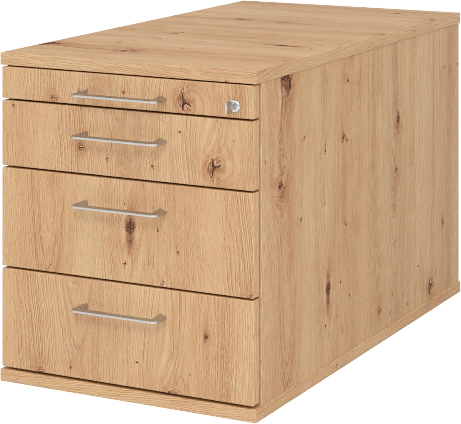 bümö Rollcontainer mit Schubladen, Container abschließbar aus Holz in Asteiche - Rollwagen für's Büro als Schreibtisch Unterschrank, Bürocontainer od. Schreibtischcontainer mit Bügelgriffe