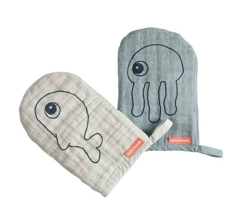 WASH CLOTH, SEA FRIENDS, 2-PACK, BLUE