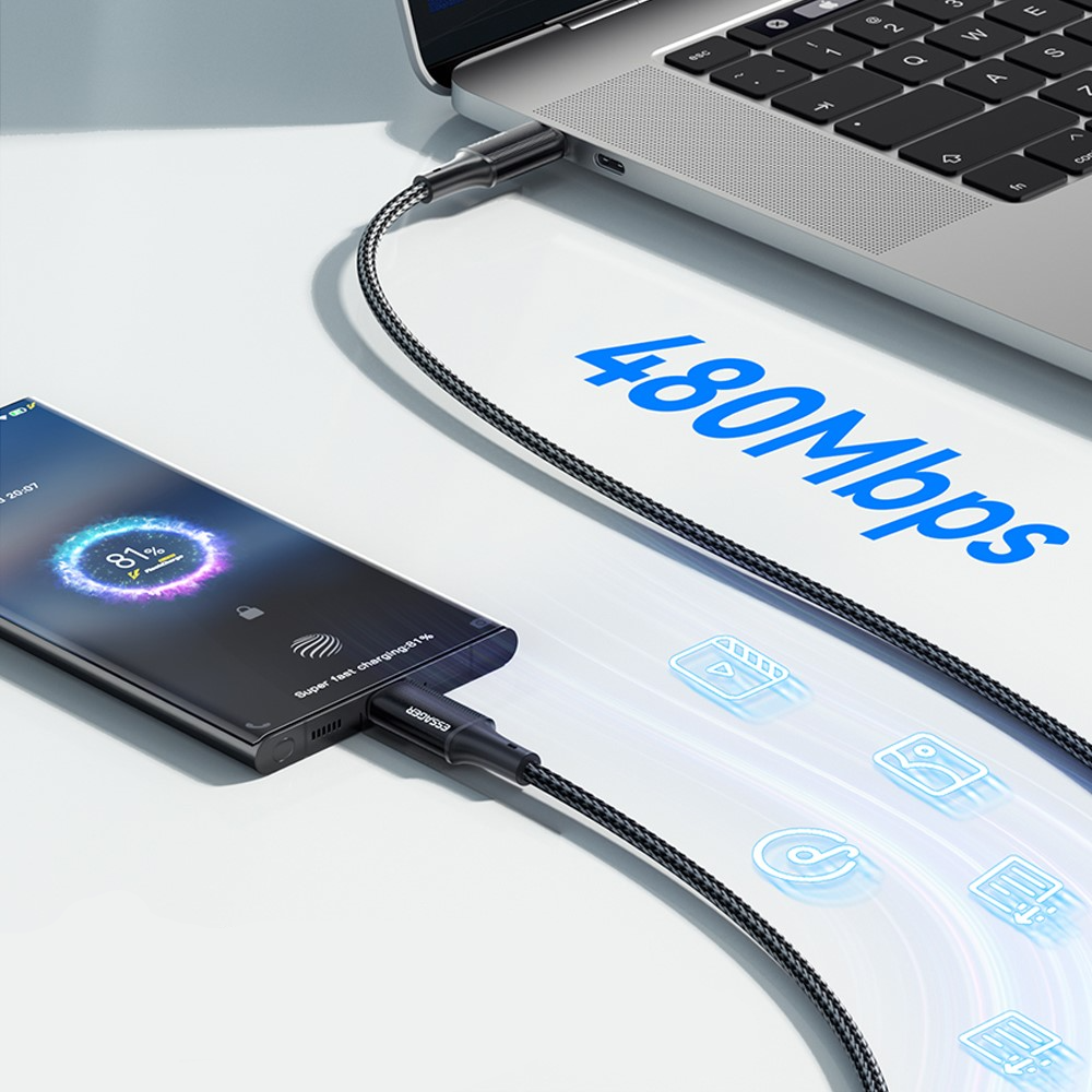 (1m) 100W USB C auf USB C Ladekabel Nylon Datenkabel Power Delivery - Blau