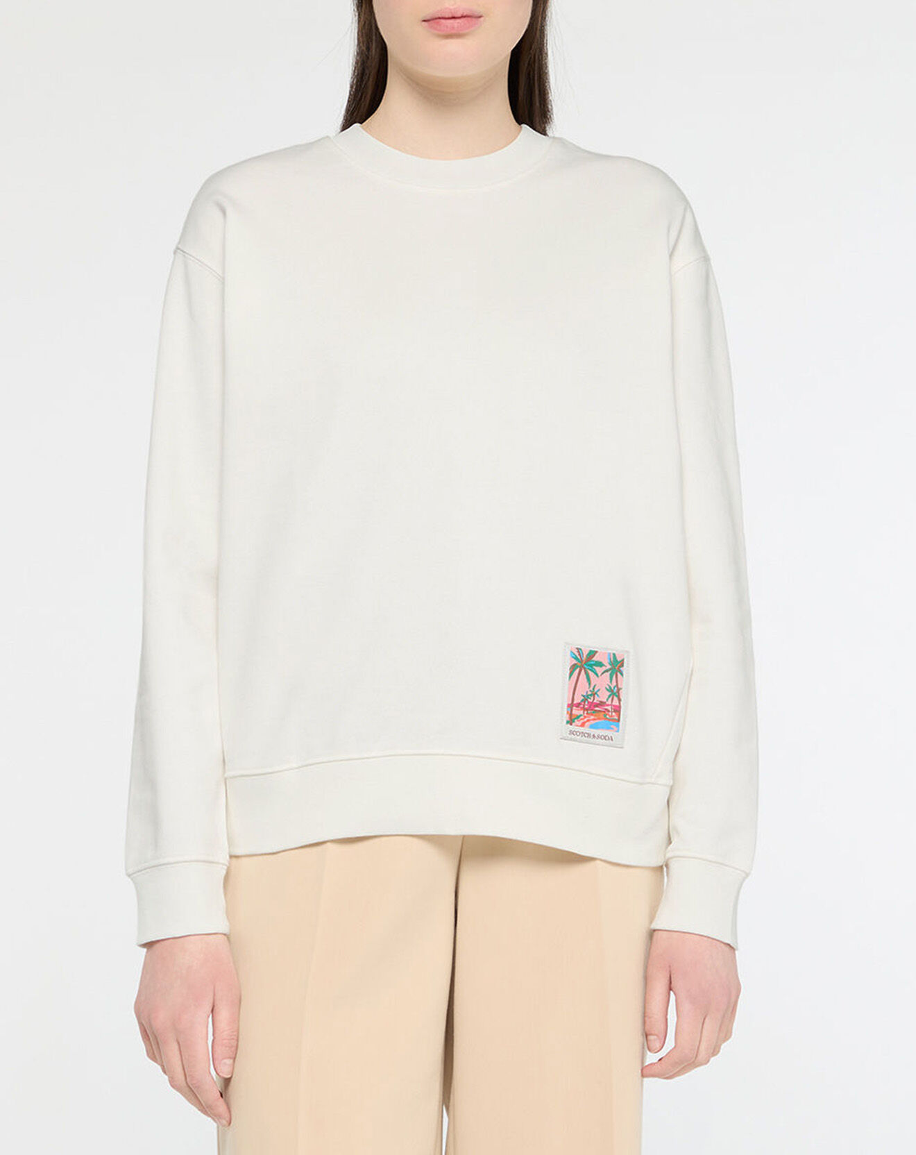 Scotch & Soda Sweat 100% Coton Bio Patch Tropical crème