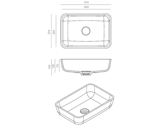 RESIGRES - Vasque à poser, rectangle l47,4*l32,4*h14,8cm, résigrès jav...