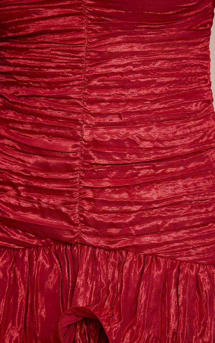 Rouge Bordeaux Robe Courte Texturée À Col Bateau Et Ourlet À Volants