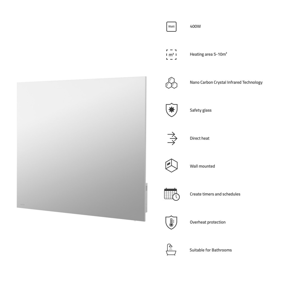Hombli - Smart IR glas varmepanel 400W, spejl (400w)