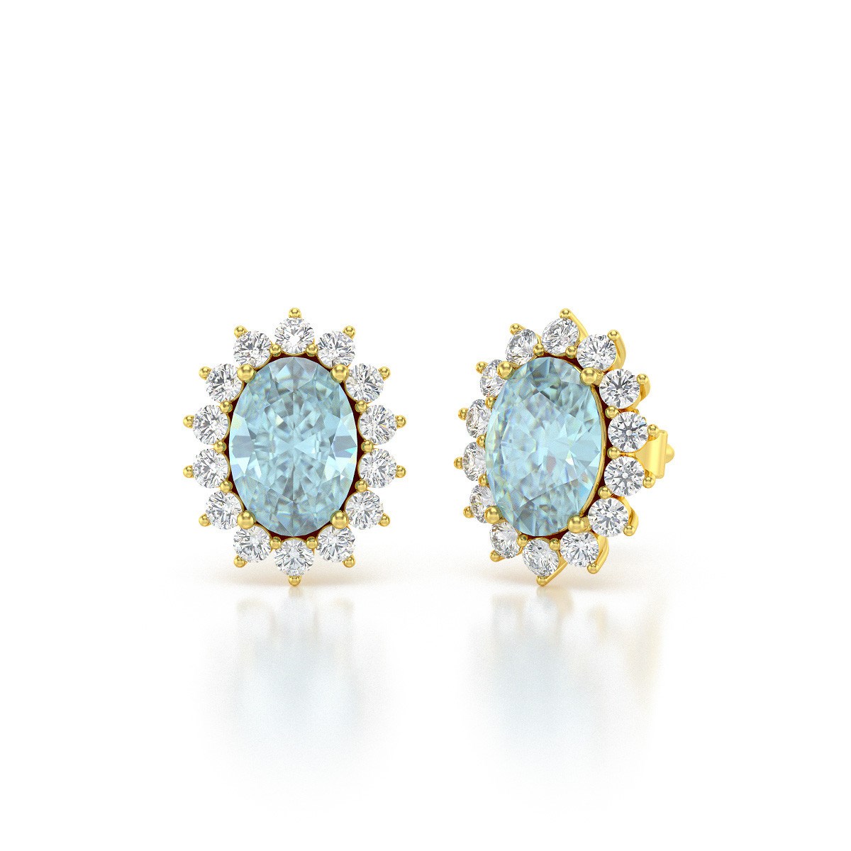 Boucles d'oreilles ADEN Or 585 Jaune et Aigue-Marine Forme Marquise 2.25grs