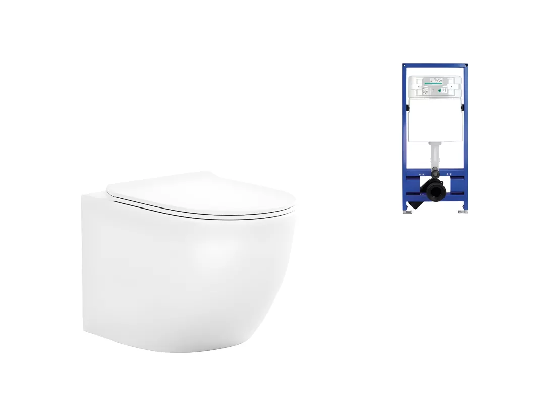 Pack WC suspendu sans bride blanc + bâti-support - JAVOINE