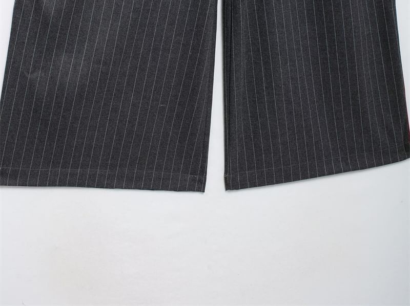 Bazer - Hoge taille krijtstreep nep tweedelige wijde broek
