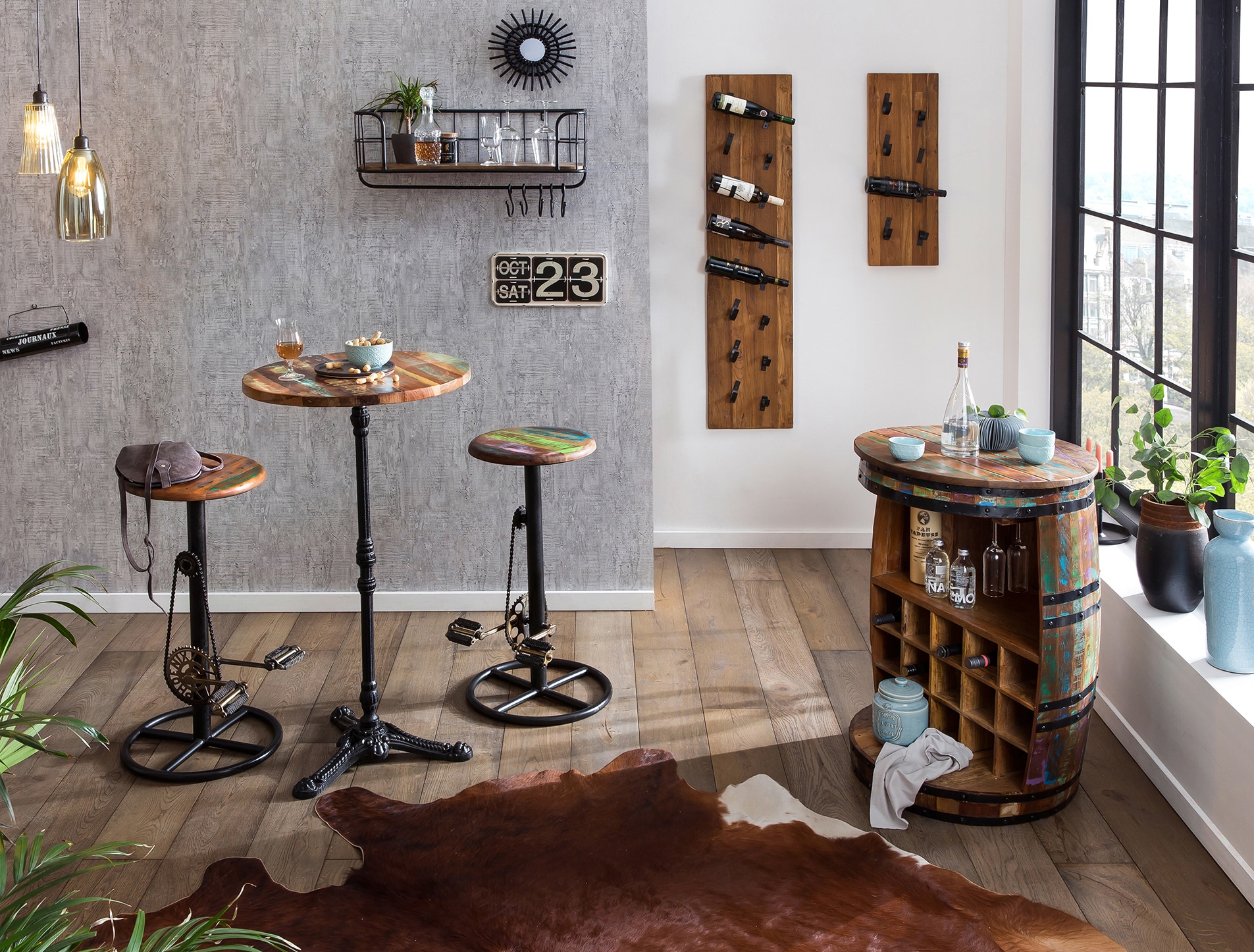 Wand-Weinregal 33 x 148 cm Mangoholz