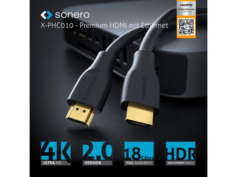 sonero Kabel HDMI - HDMI, 0.5 m HDMI-Kabel mit Ethernet