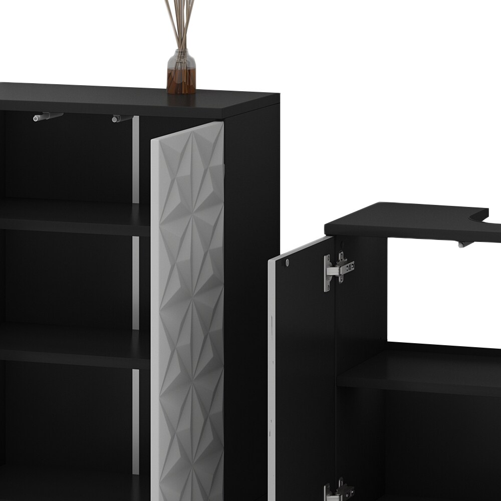 Vicco Badmöbel-Set Badezimmer-Möbel Bad-Schrank Edge Schwarz Weiß modern Badezimmerschrank Waschbeckenunterschrank Spiegelschrank Hochschrank Badezimmerkommode