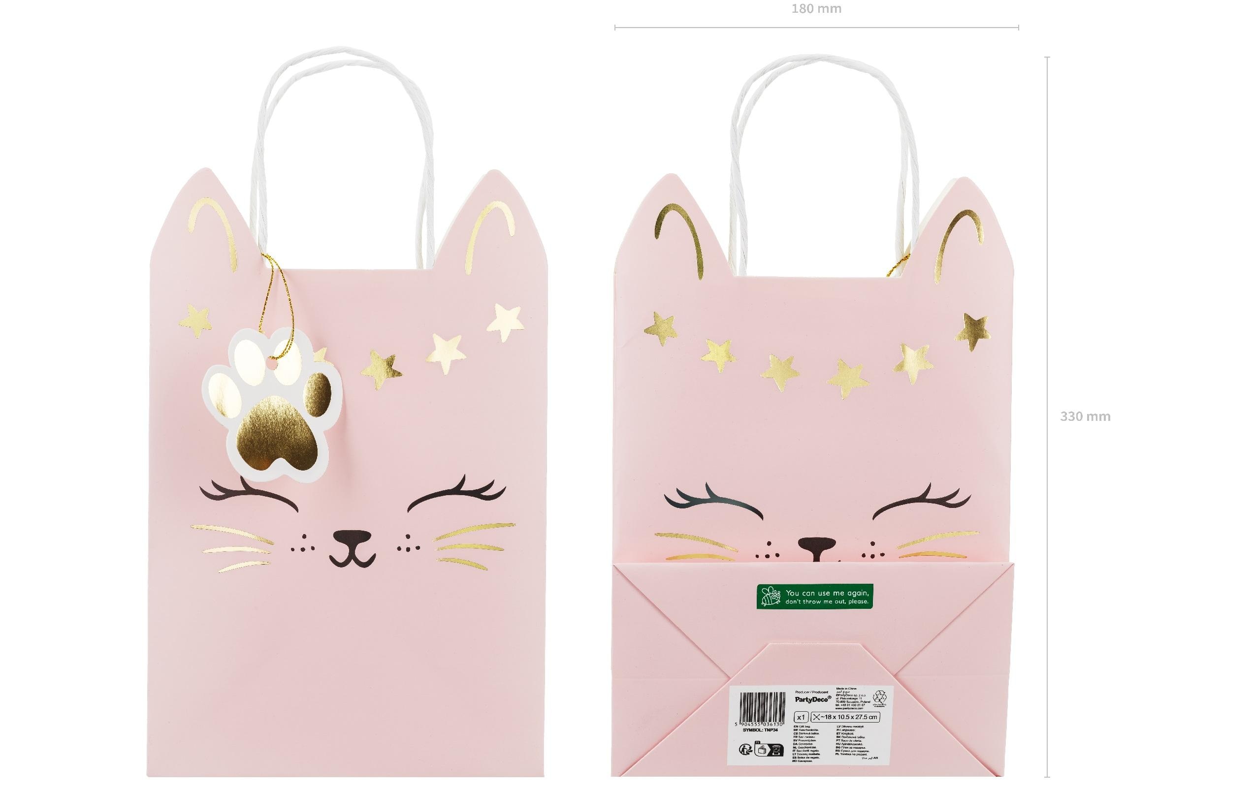 Geschenktüte Katze, 1 Stück, HellrosaGeschenktasche mit Katzenmotiv