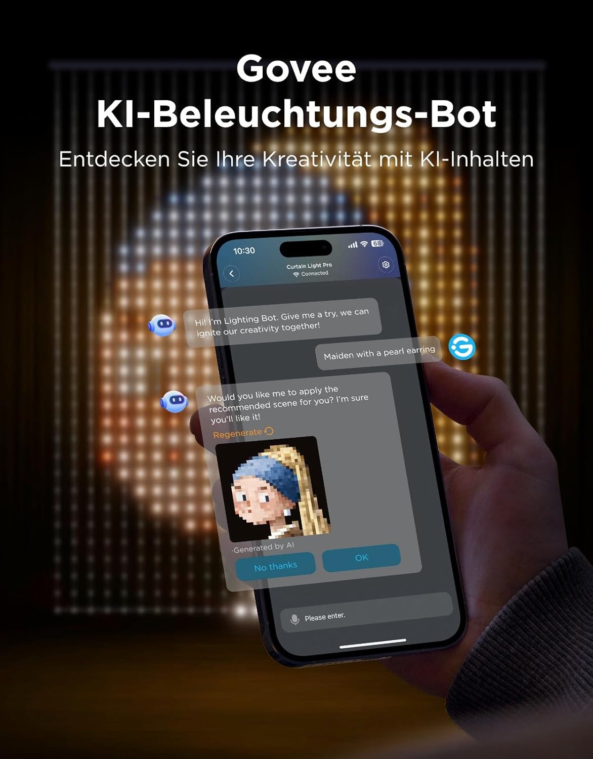 Govee Curtain Lights Pro, 960 LEDs Smart LED-Vorhang, Verbesserter Intelligenter LED-Lichterketten mit AIGC, Dynamische DIY Lichterkette für Weihnachten Christmas Deko, IP67 Wasserfest, 1,65x1,76m