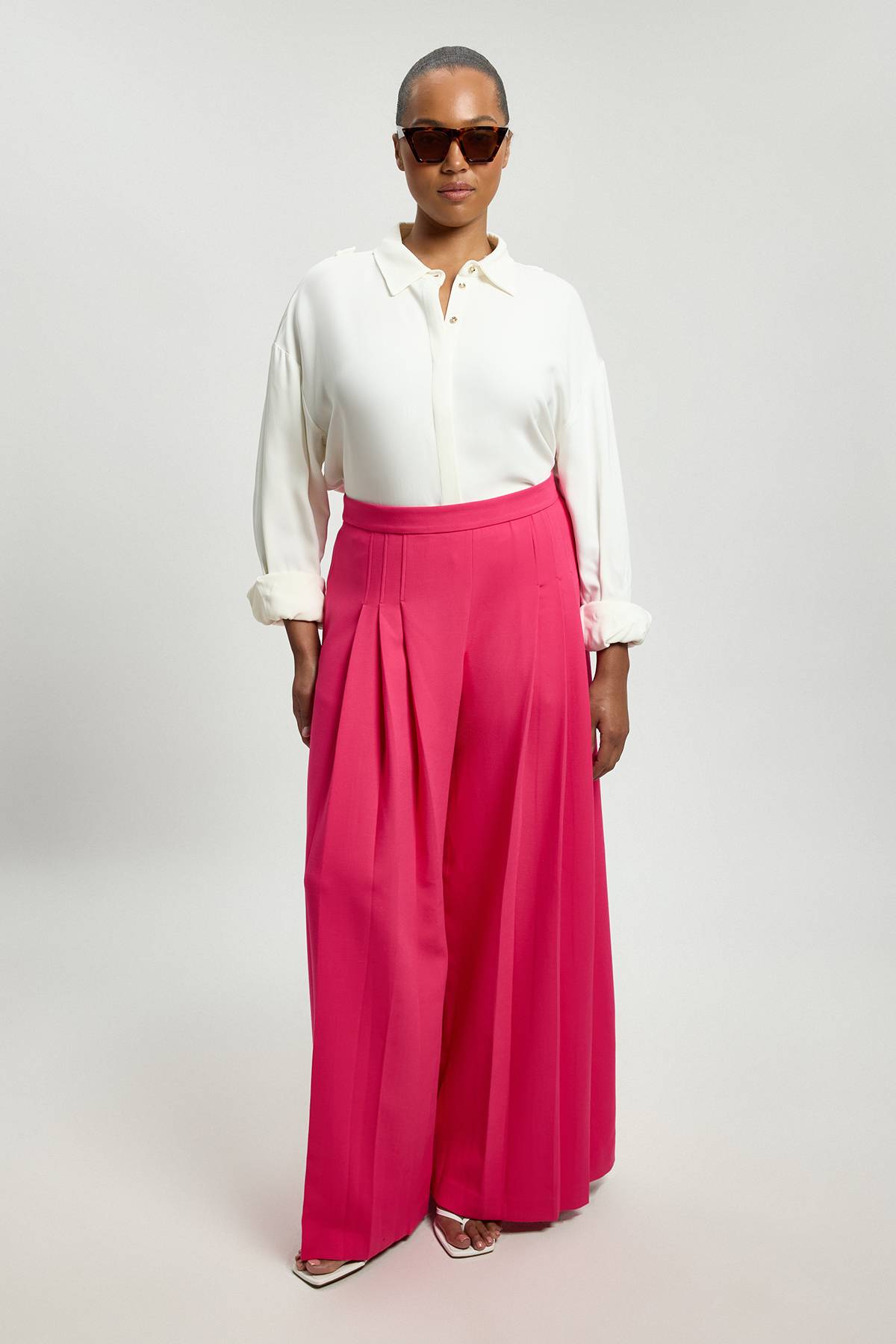 KarenMillen Pantalon Grande Taille Tailleur Structuré Crêpe Plissé Jambe Large