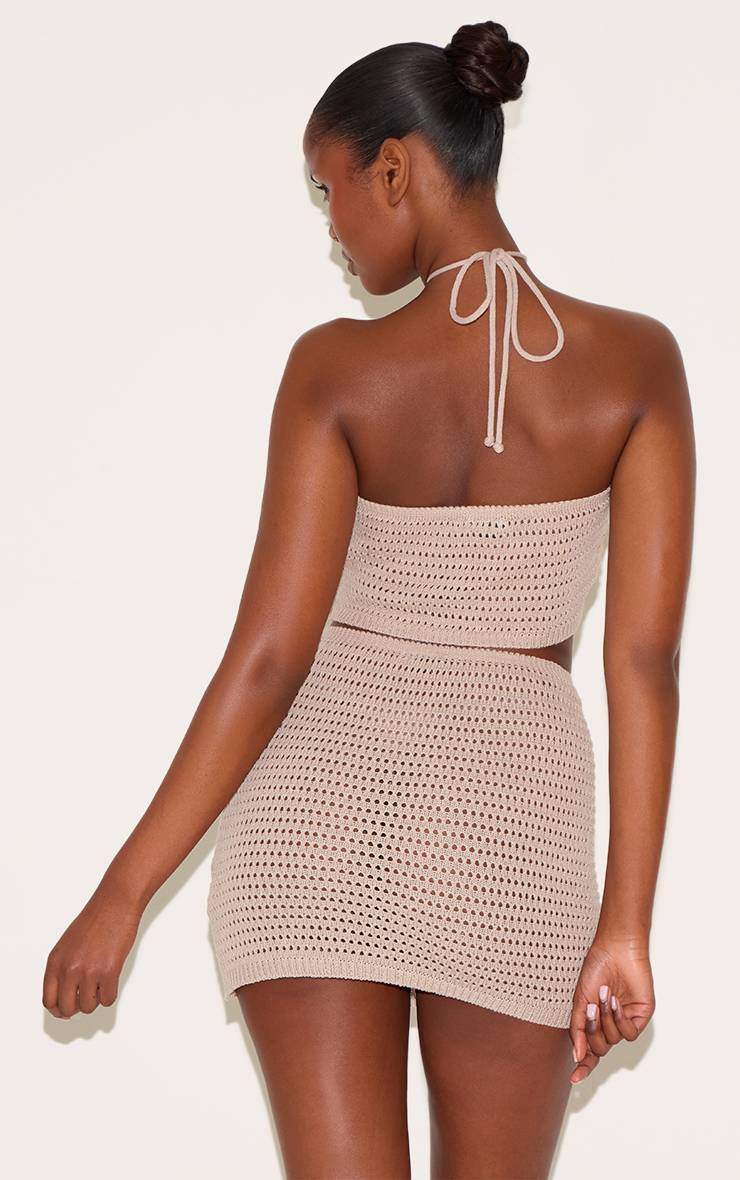 Taupe Haut À Col Noué Avec Applique Florale