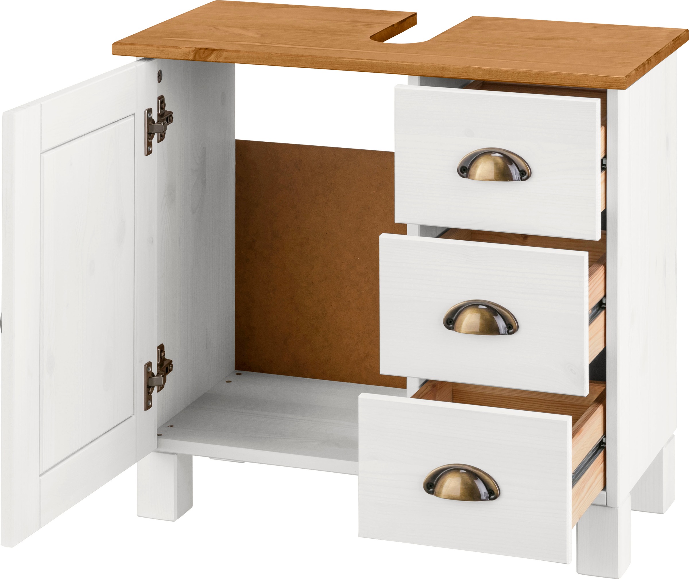 Home affaire Waschbeckenunterschrank »Oslo« Kiefer, 1 Tür und 3 Schubkästen, Breite 60 cm, Höhe 55 cm