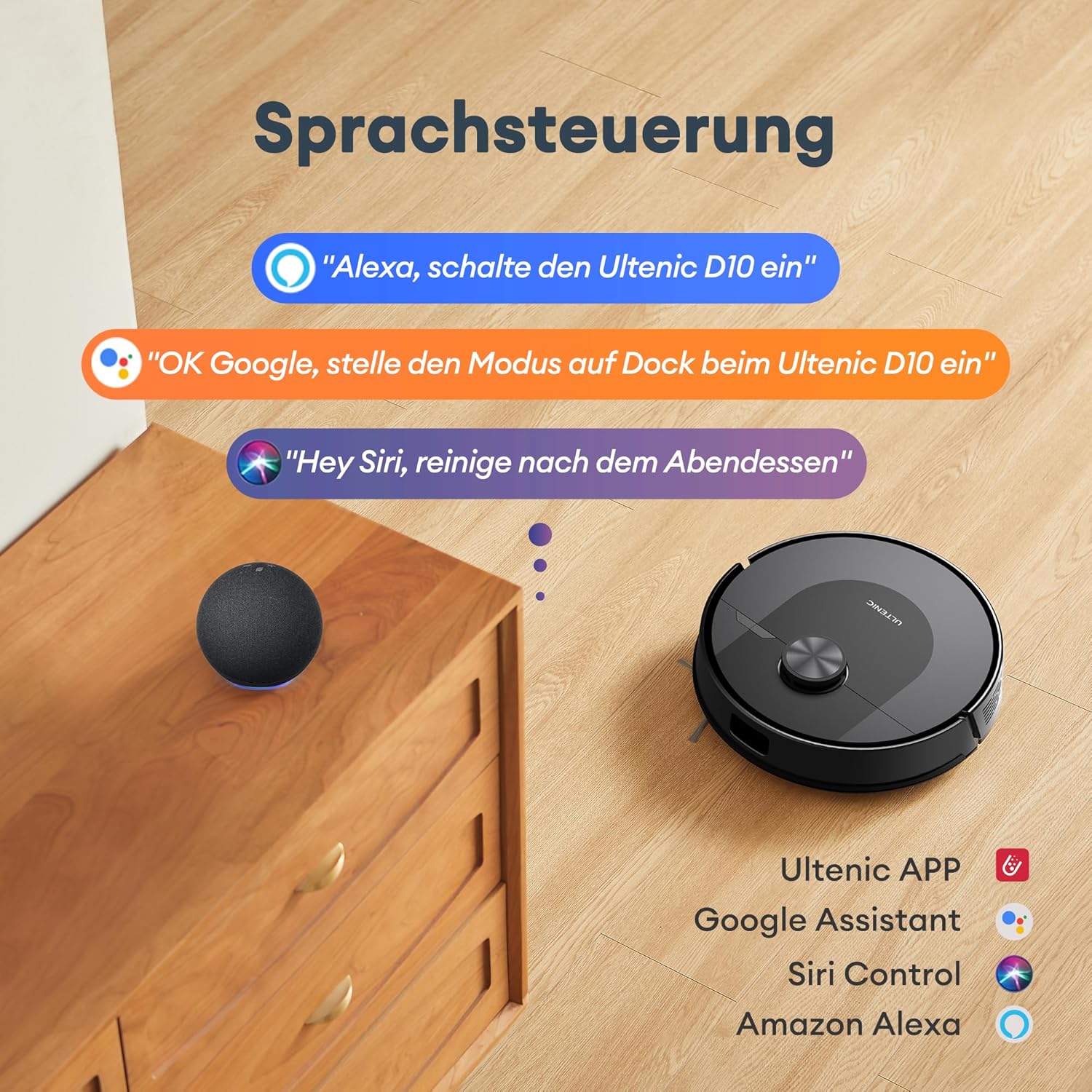 Ultenic D10 Saugroboter mit Wischfunktion 3 in 1, 5000Pa Staubsauger Roboter mit LiDAR Navigation, 50 dB Saugroboter, Roboterstaubsauger mit APP Steuerung, Ideal für Tierhaare, Teppiche, Hartböden
