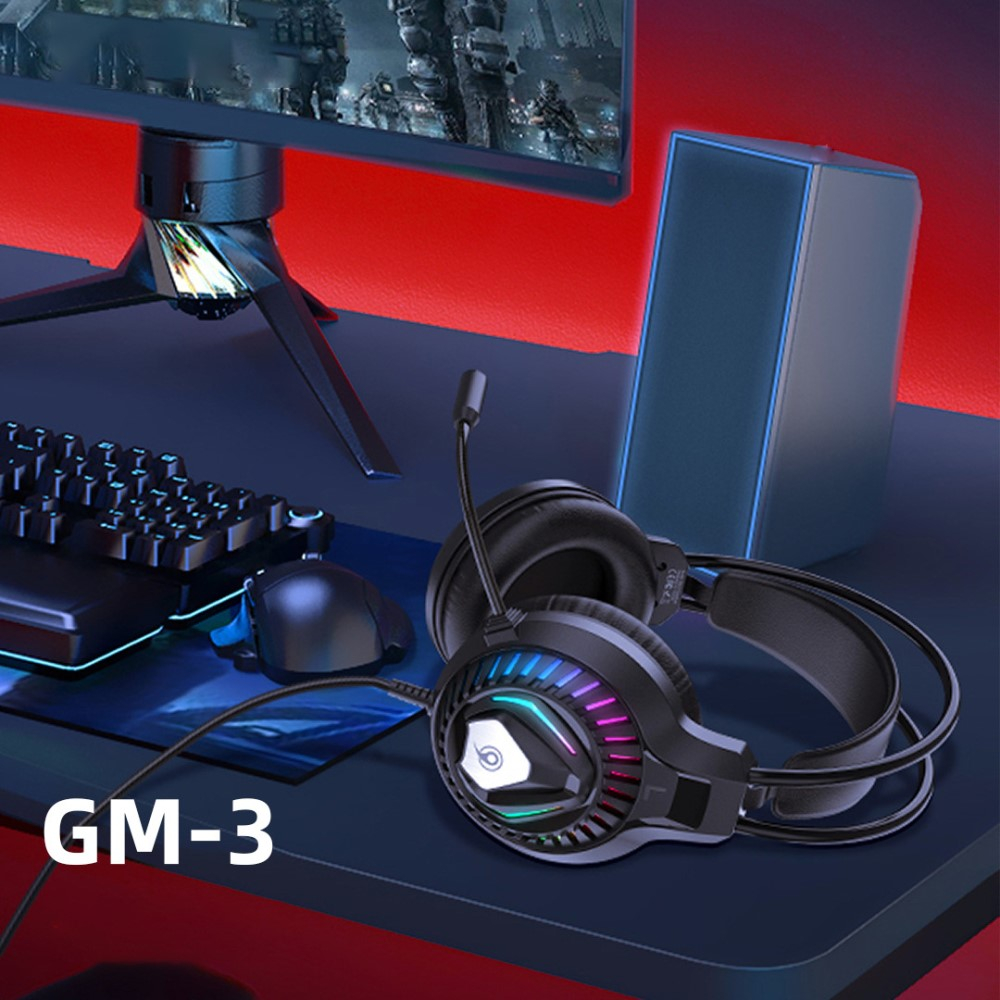 Gaming USB Kopfhörer Over-Ear LED Stereo Headset mit Mikrofon   3.5mm Klinken - Schwarz