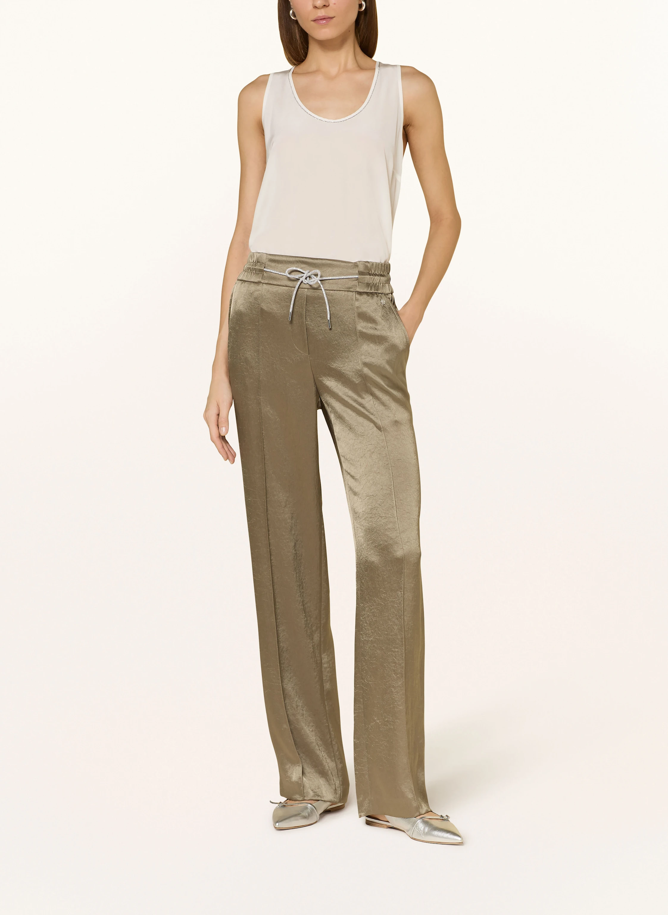 MARC CAIN Marlenehose aus Satin mit Schmucksteinen