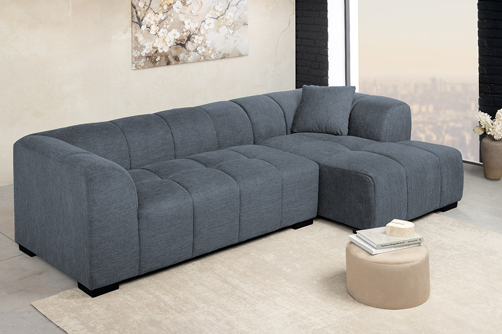 Modernes Ecksofa CITY 240cm blau Strukturstoff 3-Sitzer Couch inkl. Kissen