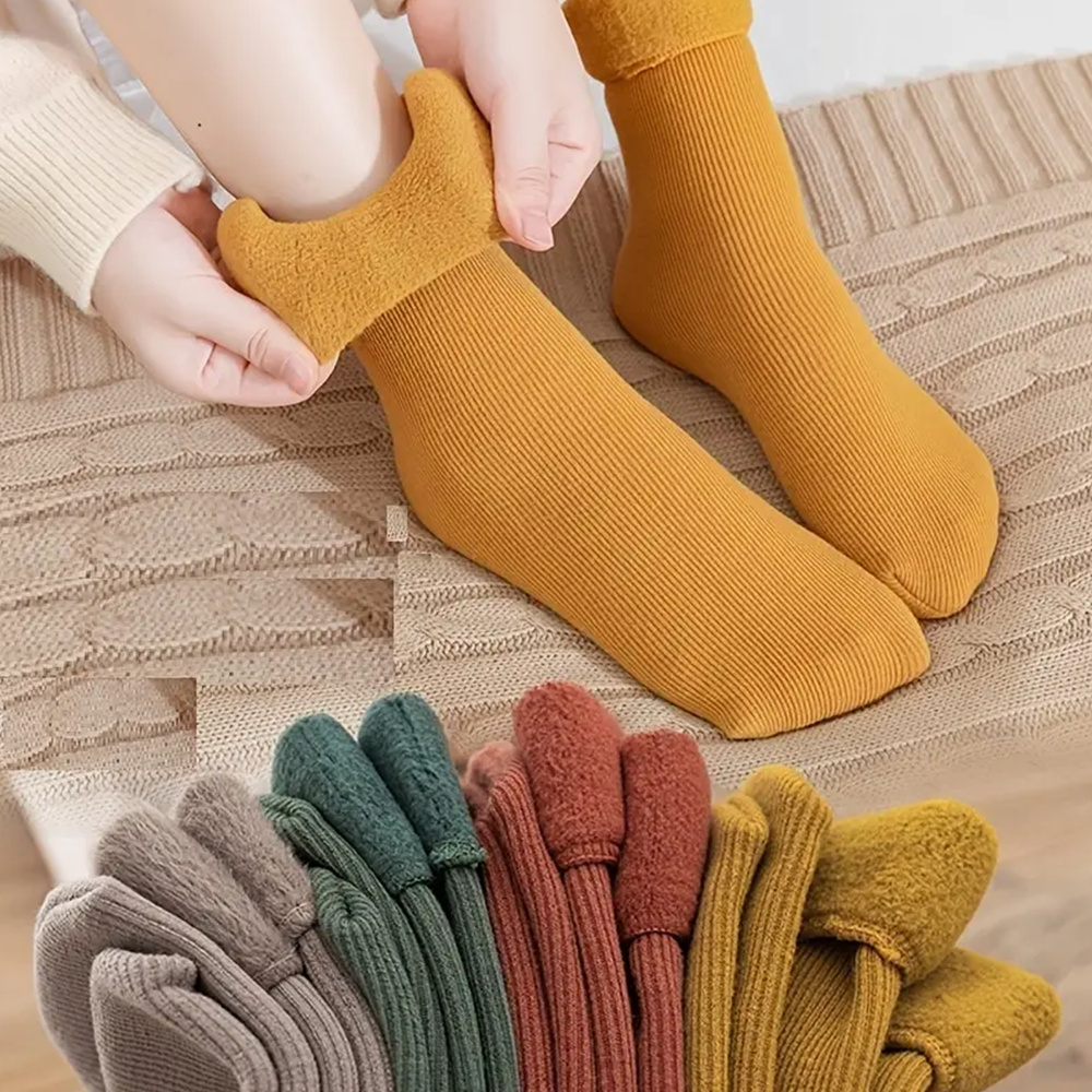 (4 Paar) Warme Socken Winter Damen Füsslinge Plüsch gefüttert (One Size) - Beige