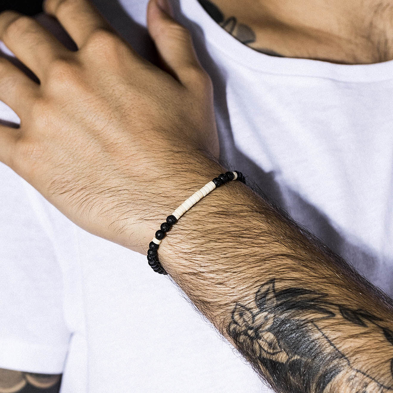 Rockstone Bracelet Rock en Pierres de Lave & Perles noires