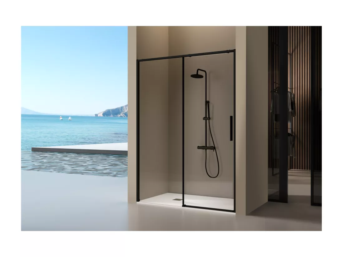 Paroi de douche fixe + porte coulissante DELTA noir mat 138-140.6 cm