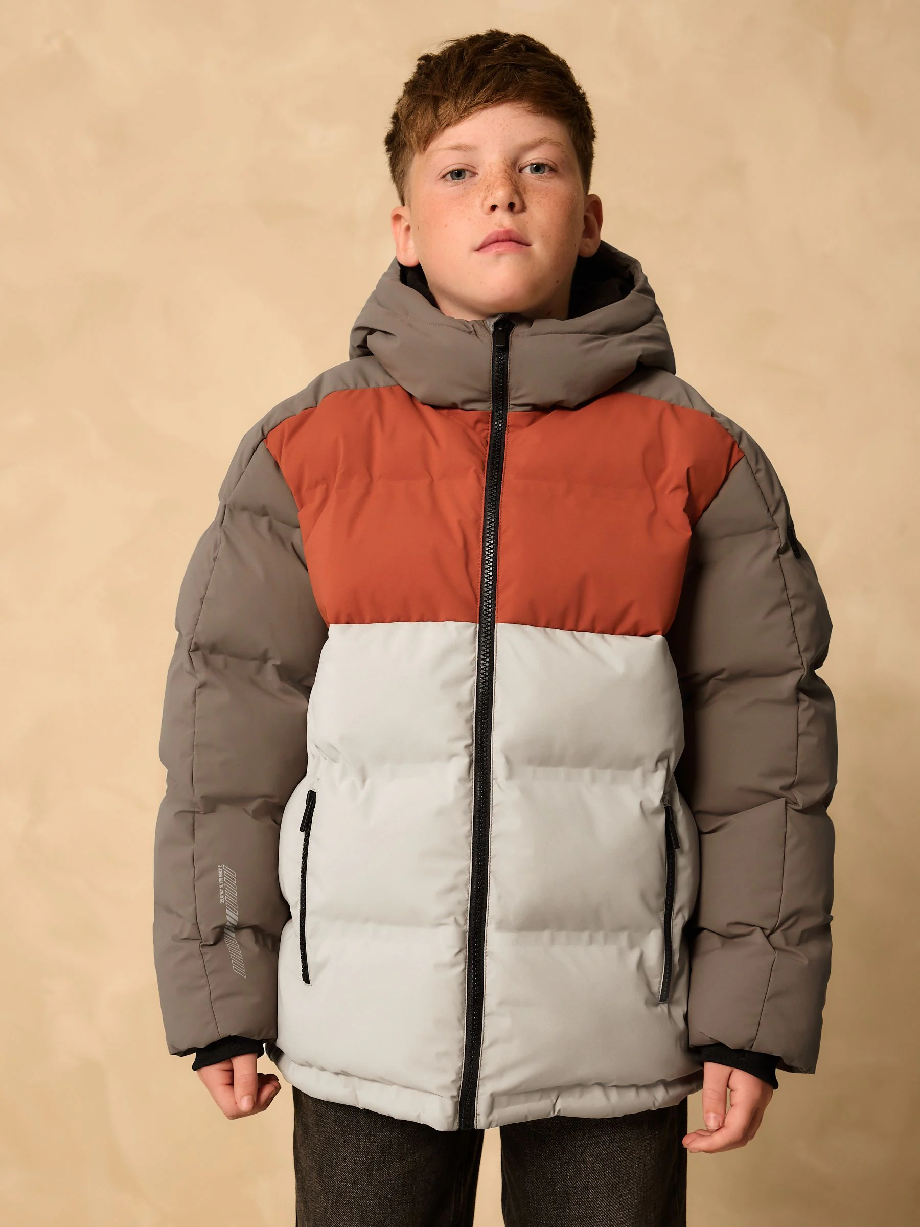 Roestbruine Kleurblokken - Regenbestendige gewatteerde jas met microfleece voering (3-17jr)