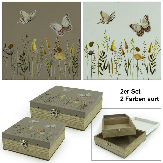 Aufbewahrungsbox - aus Holz - ca. 18 x 18 x 6,5 cm - 2er Set - 1 Stück