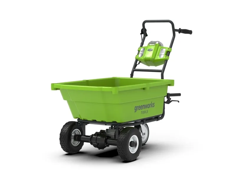 Greenworks G40GC, Motoriseret trillebør, 3 hjul, Solidt hjul, Sort, Grøn, 100 kg, 550 mm