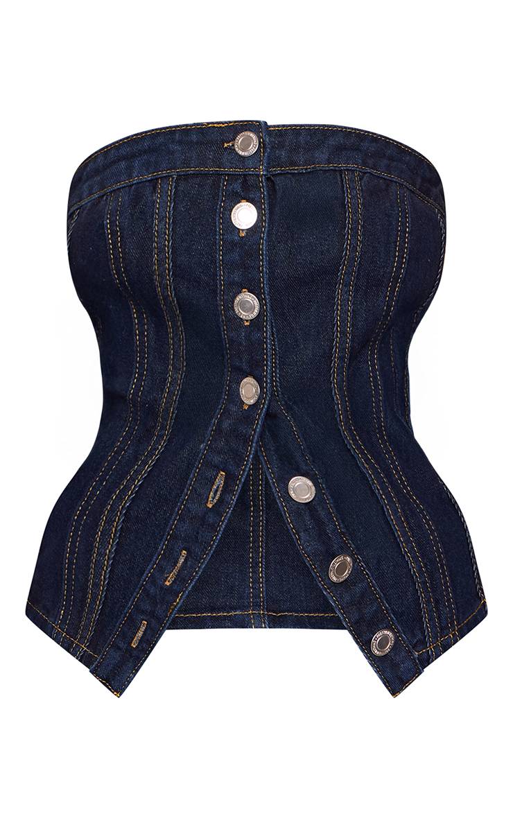 Bleu Indigo Foncé Corset Bustier Petite À Coutures Contrastées