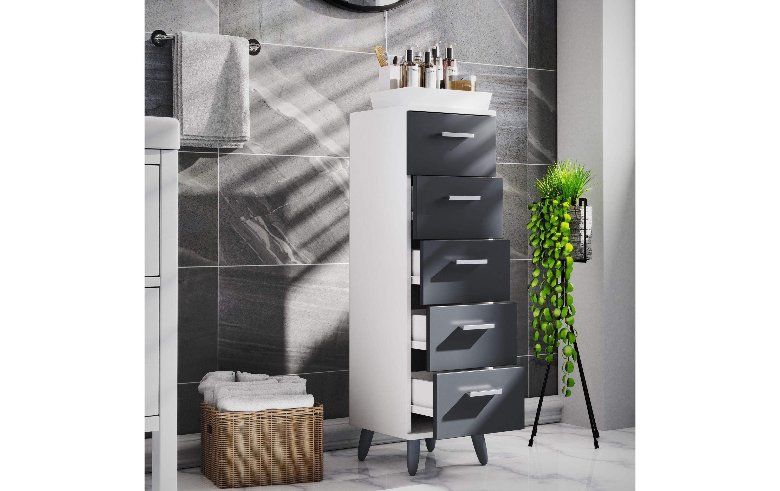 Kommode Landos M 30 x 100 cm, Weiss/Anthrazit<br>Schubladenschrank