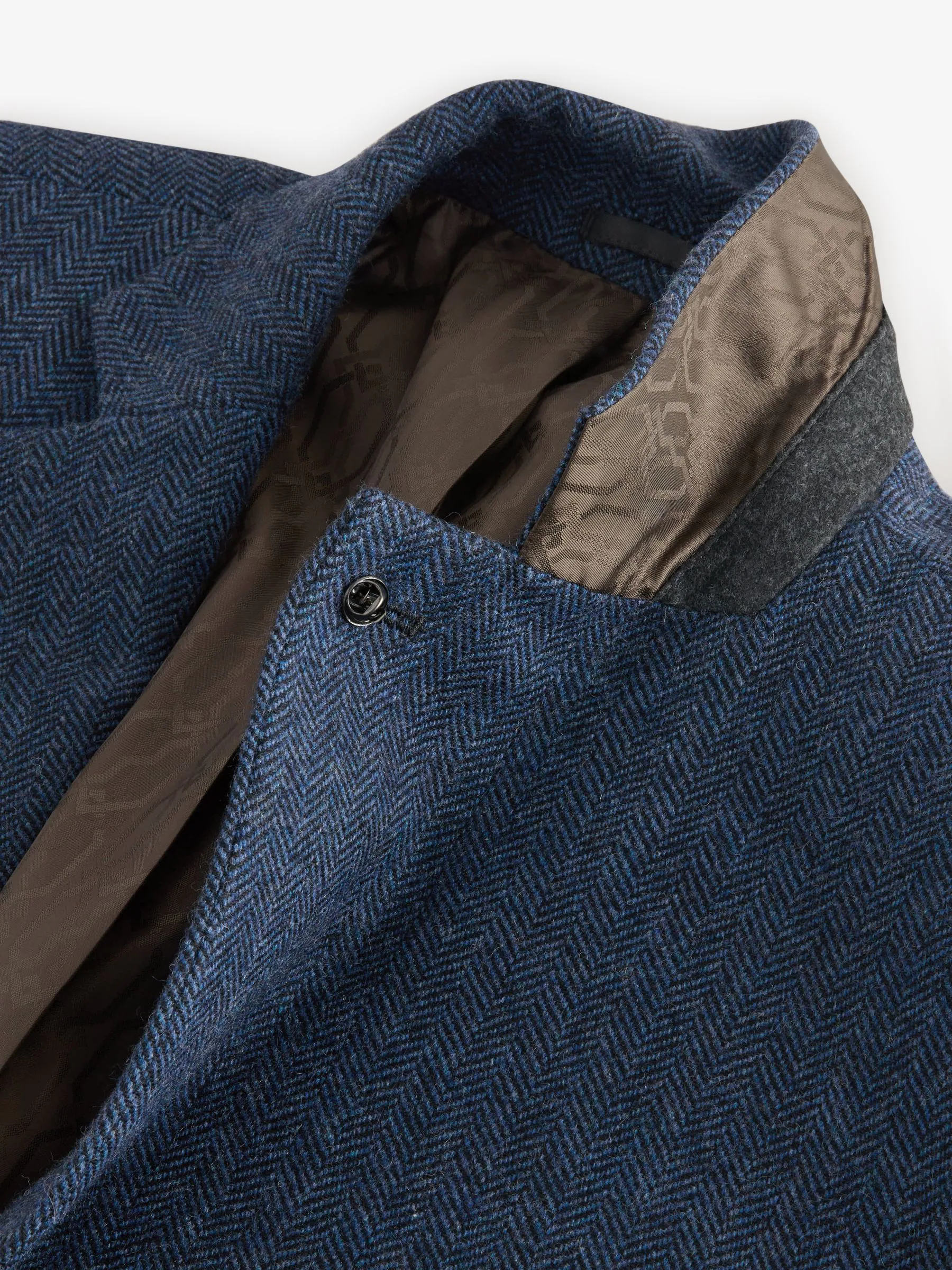 Blauw - Normale Pasvorm - Blazer met visgraatmotief en hoog wolgehalte