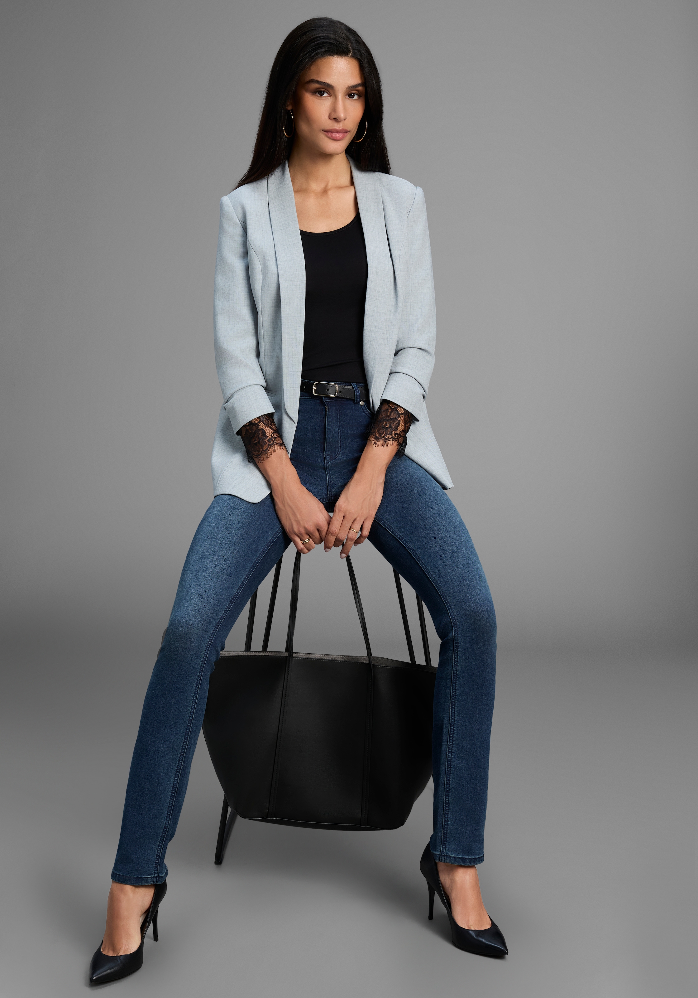 Melrose Langarmshirt , taillierte Passform,  aus Jersey und Spitze