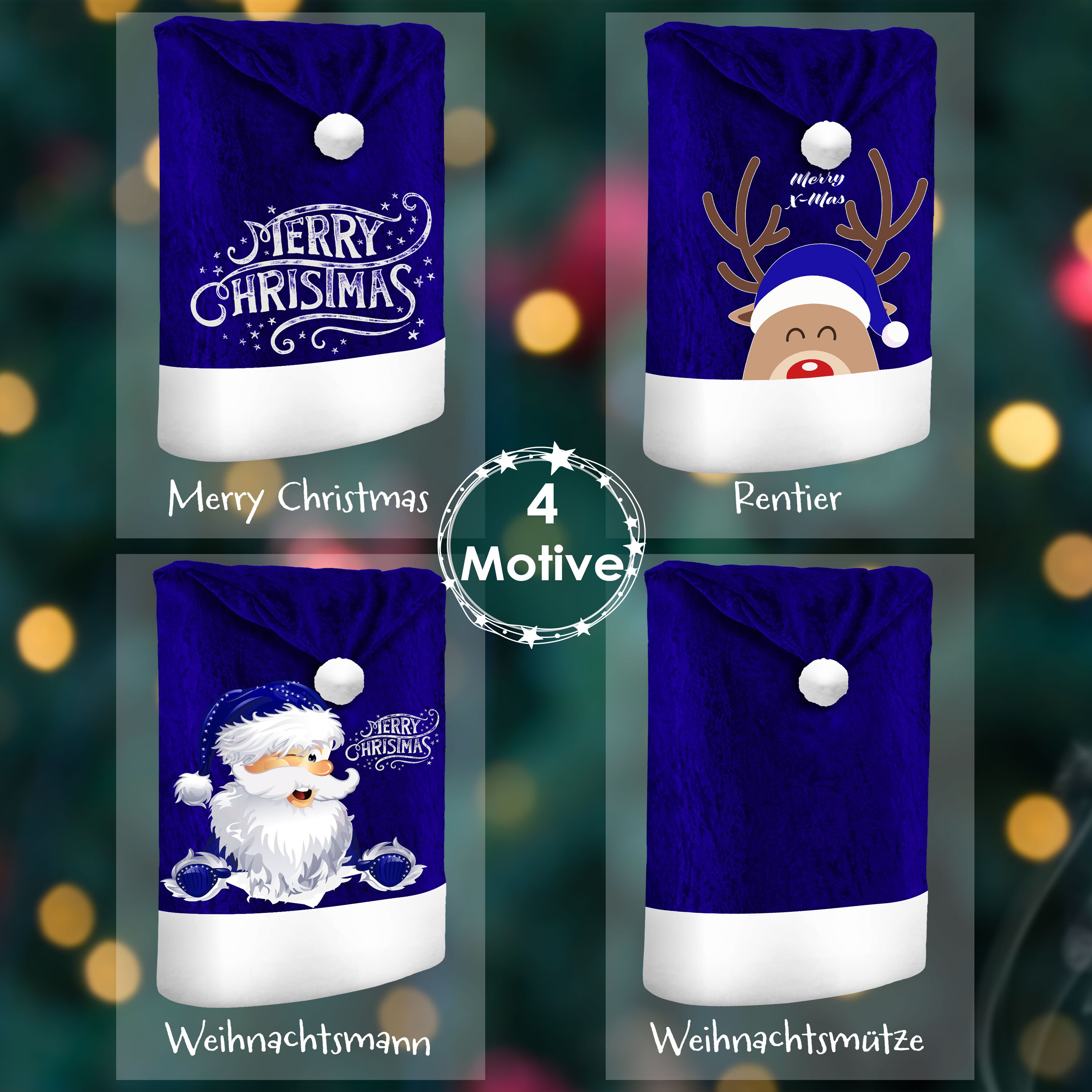 KESSER® Premium Weihnachtsstuhlüberzug Set Stuhlhussen für Weihnachten Nikolausmütze Stuhlbezug Husse Weihnachtsdeko für Stühle Überzieher - Stuhlabdeckung im weihnachtlichen Design