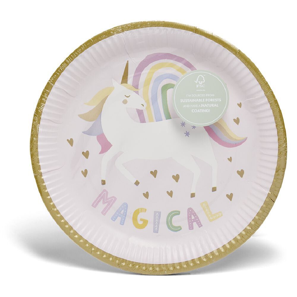 Lot de 8 assiettes motif licorne carton Ø23cm