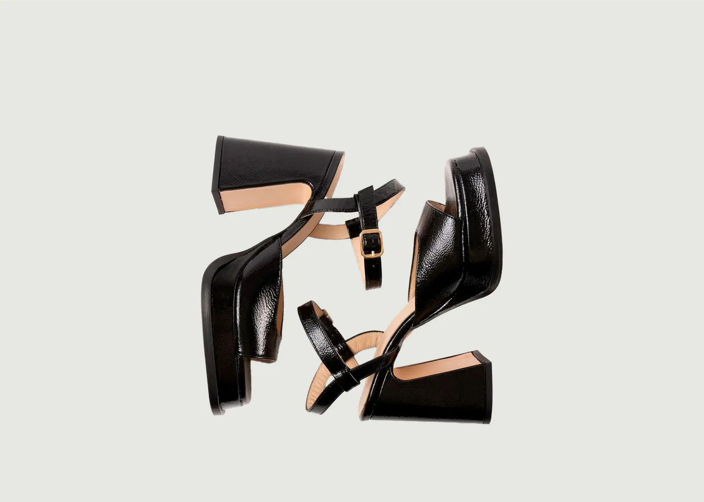 Sandales à talons et plateforme en cuir verni froissé Gracia Souliers Martinez