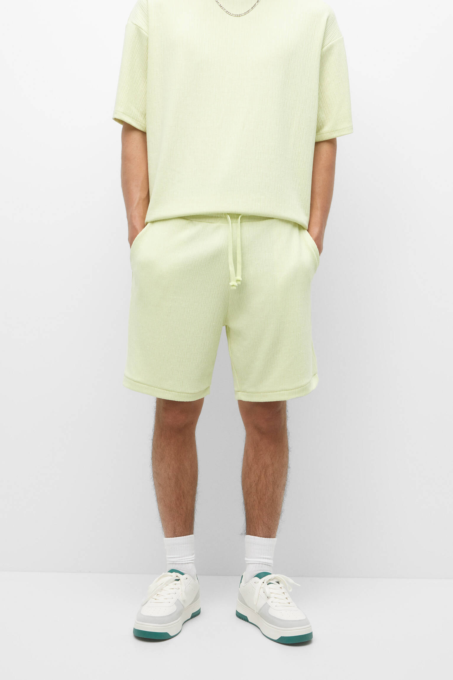 Conjunto de moletom slingueta plissada - Verde limão