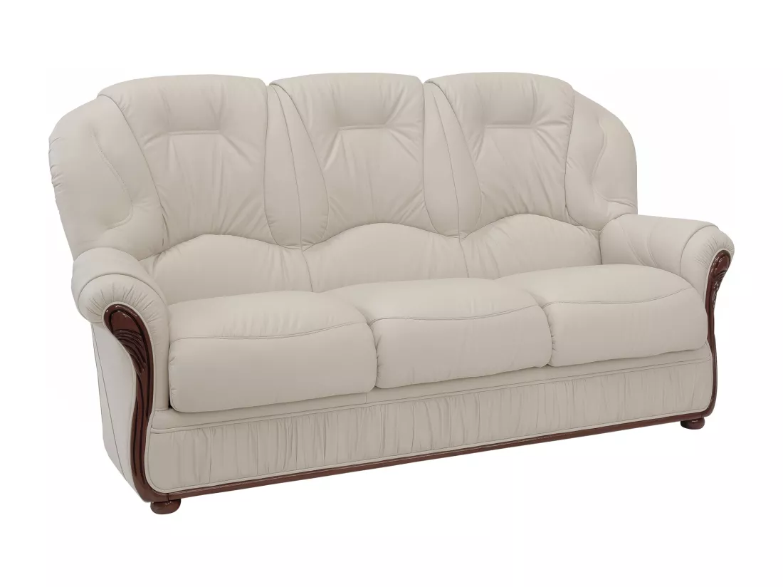 Canapé 3 places et fauteuil 100% cuir de buffle ivoire DAPHNE