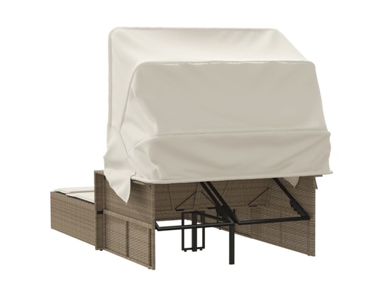 VIDAXL - Bain de soleil Chaise longue double avec auvent et coussins beige poly roti...