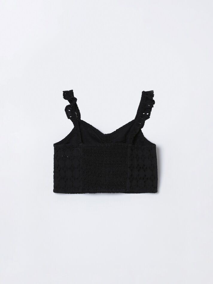Blusa suíça bordada com babados - Preta