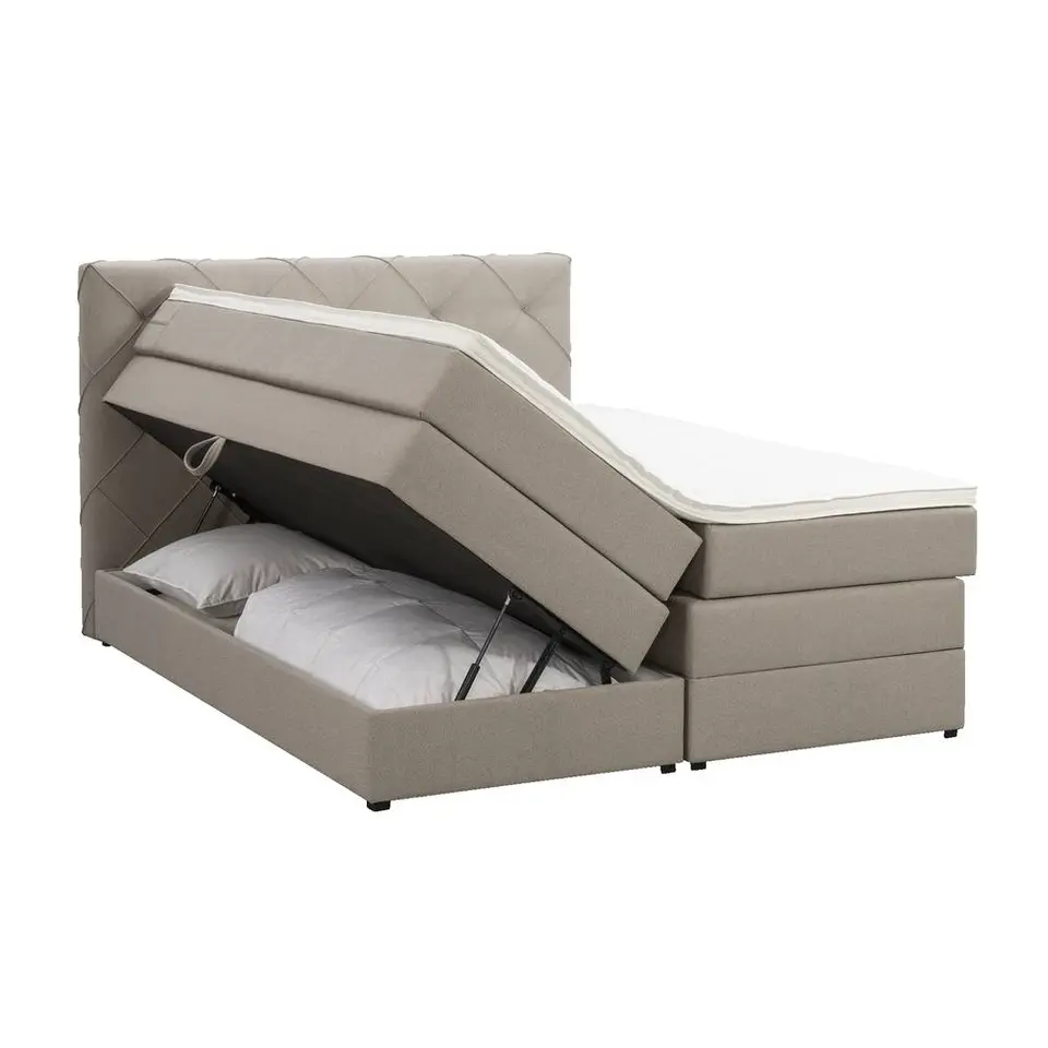 Boxspring met opbergruimte Liv geruit - beige - 140x200 cm