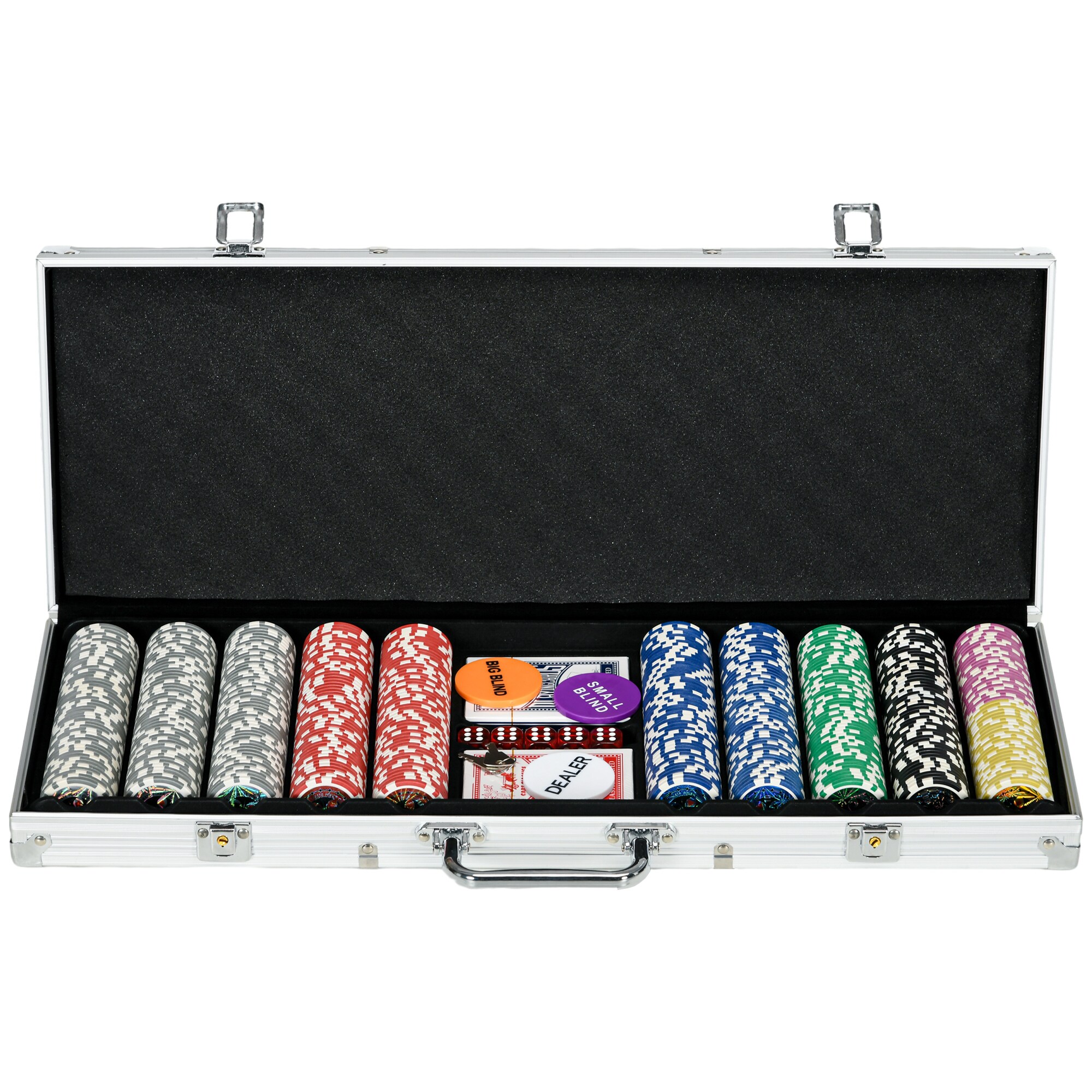 SPORTNOW Pokerkoffer mit 500 Chips silber 56L x 23,5B x 6,5H cm