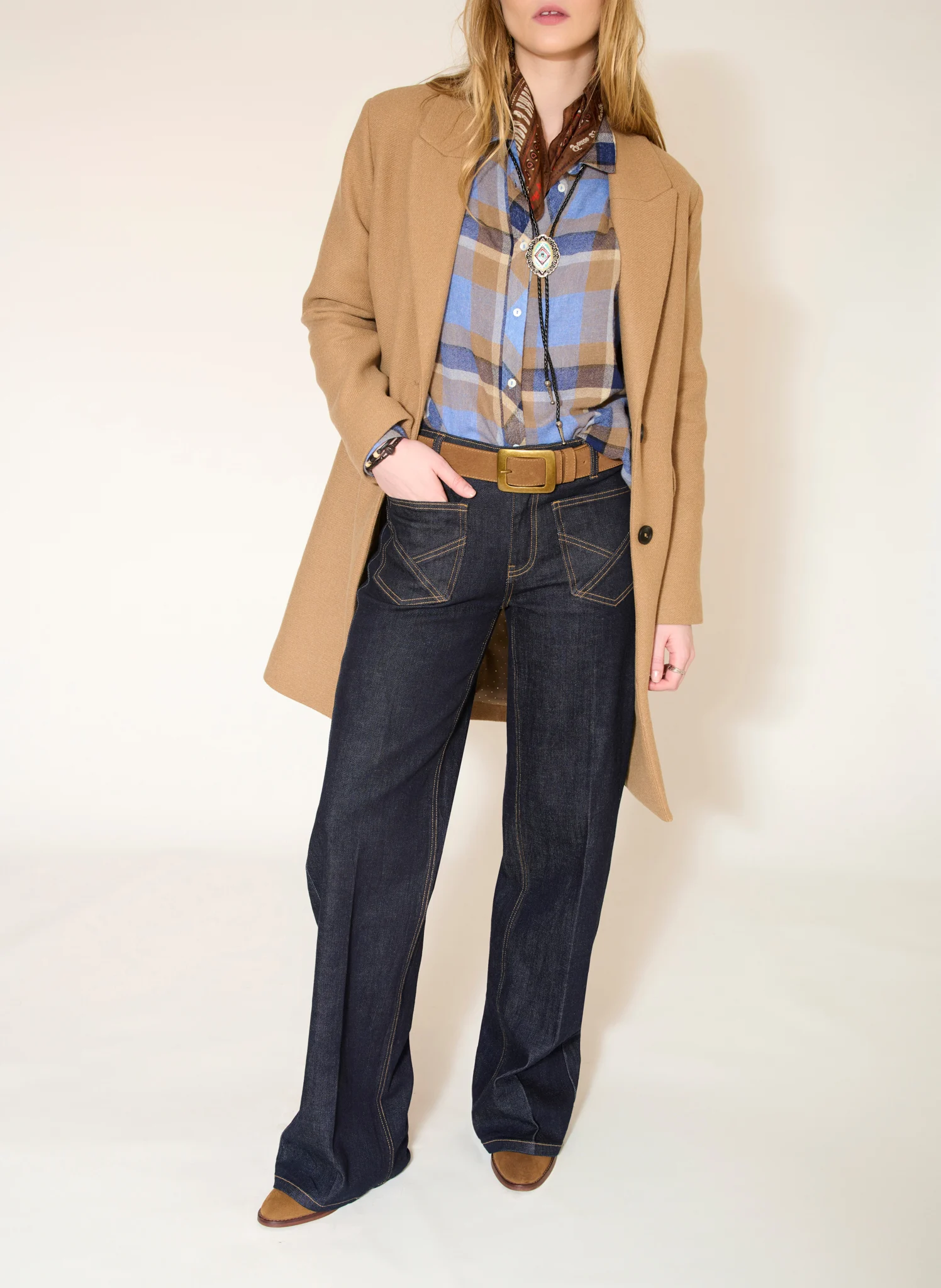 MEIKA - Manteau droit col tailleur en laine mélangée | Marron