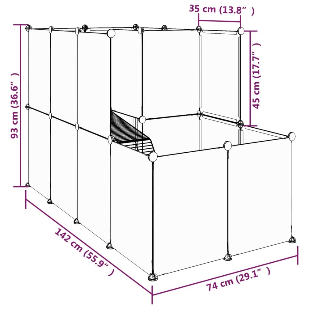 Cage pour petits animaux noir 142x74x93 cm pp et acier