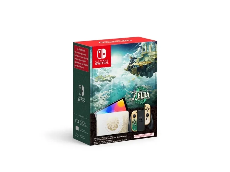 Nintendo | Switch OLED - The Legend of Zelda: Tears of the Kingdom Edition - Spilkonsol - Full HD - 64GB - Sort/Hvid| Inkl. 2 x Joy-Con (Guld/Grøn)