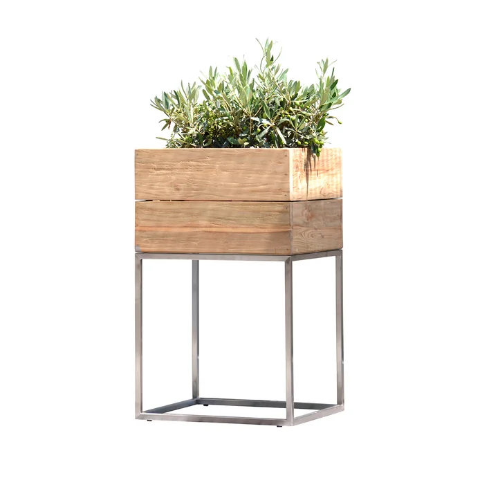 Jan Kurtz - Blumenkübel Minigarden mit Gestell 25 x 25 cm, Teakholz natur