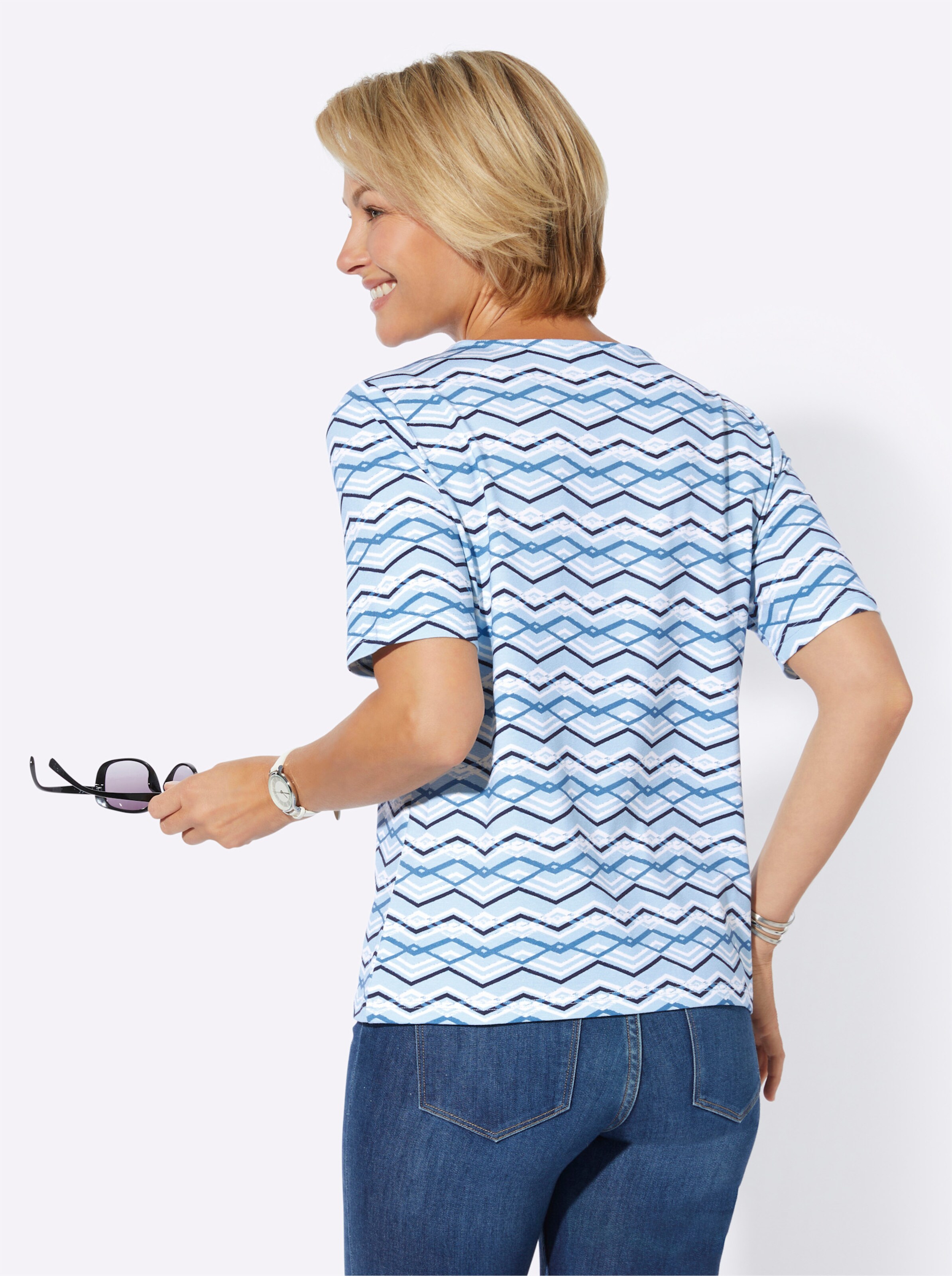 Shirt in eisblau-marine-bedruckt