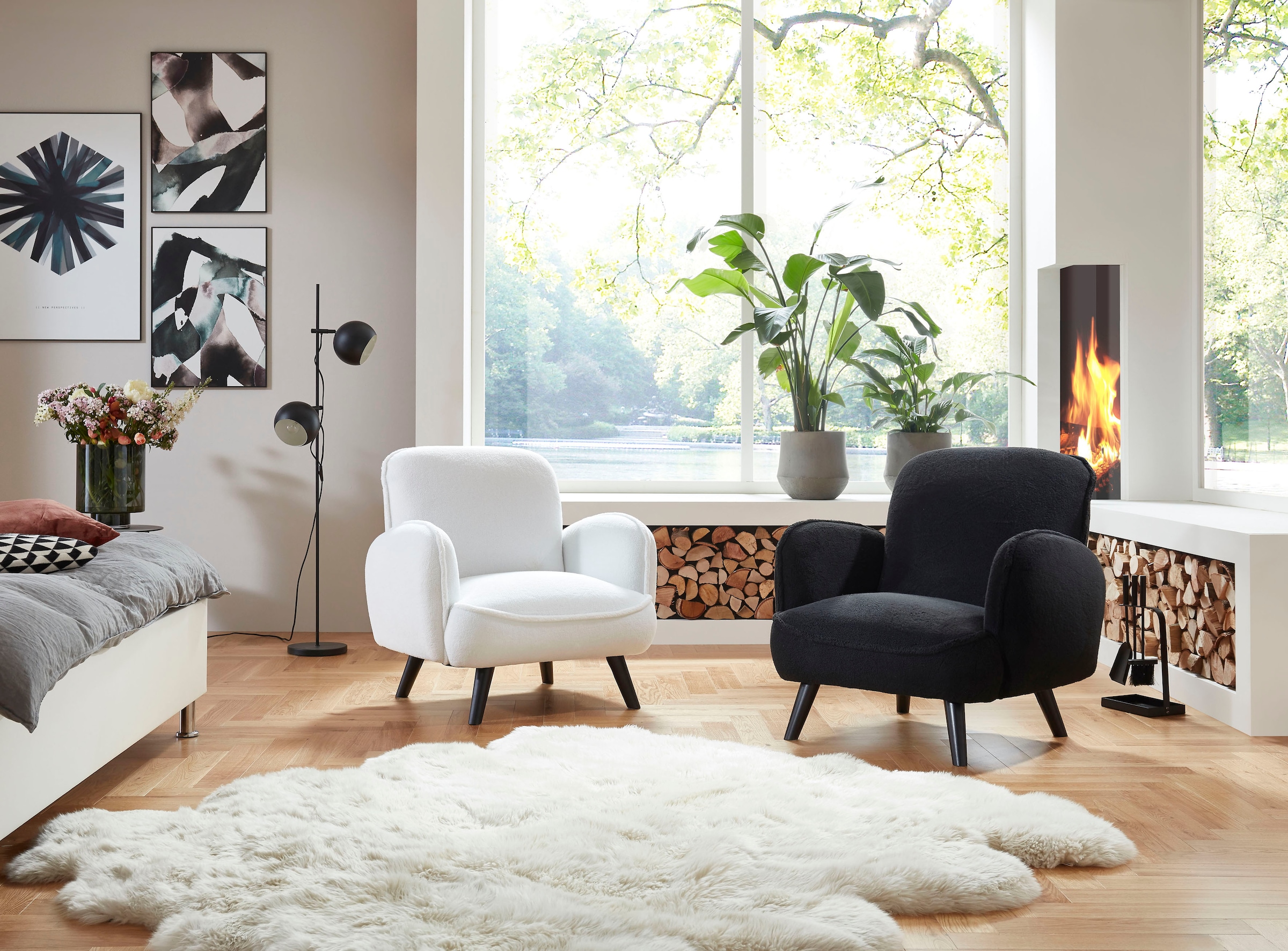 ATLANTIC home collection Sessel »Ben« mit Wellenunterfederung, Massivholzfüsse, frei im Raum stellbar