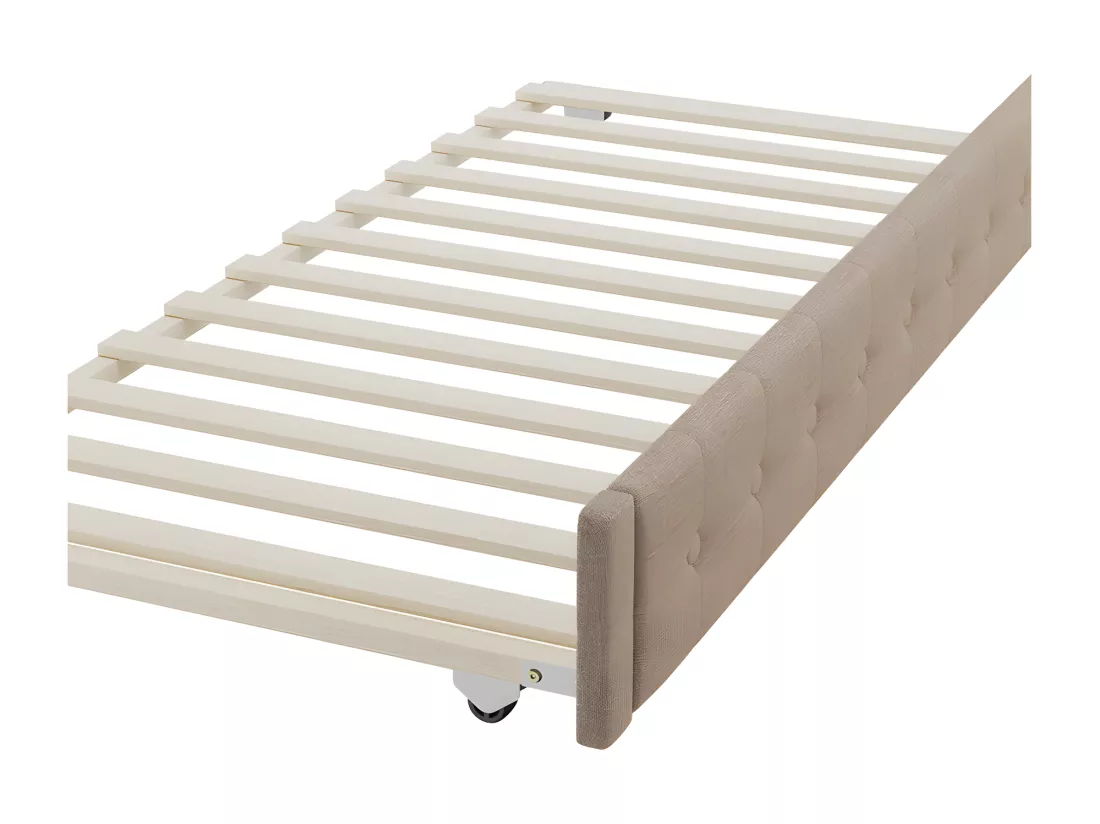 Lit gigogne 90x190/200cm en tissu de lin - avec sommier à lattes - Beige