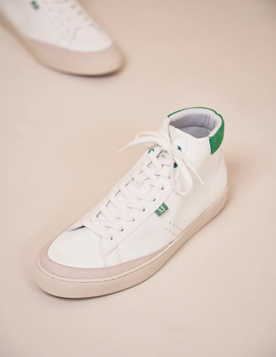 Baskets montantes Alexis - Cuir et suède vegan blanc et vert